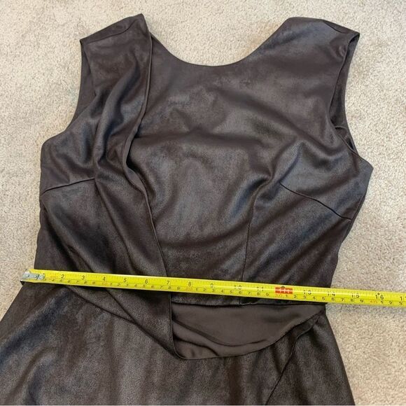 Nha Khanh brown faux suede asymmetrical draped peplum top Sz 10 sleeveless - Picture 15 of 16